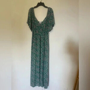 Luxology green floral long maxi dress NWT